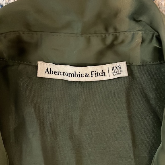 Abercrombie & Fitch Green Satin Long Sleeve Shirt Dress SZ XXS EUC - Picture 3 of 6